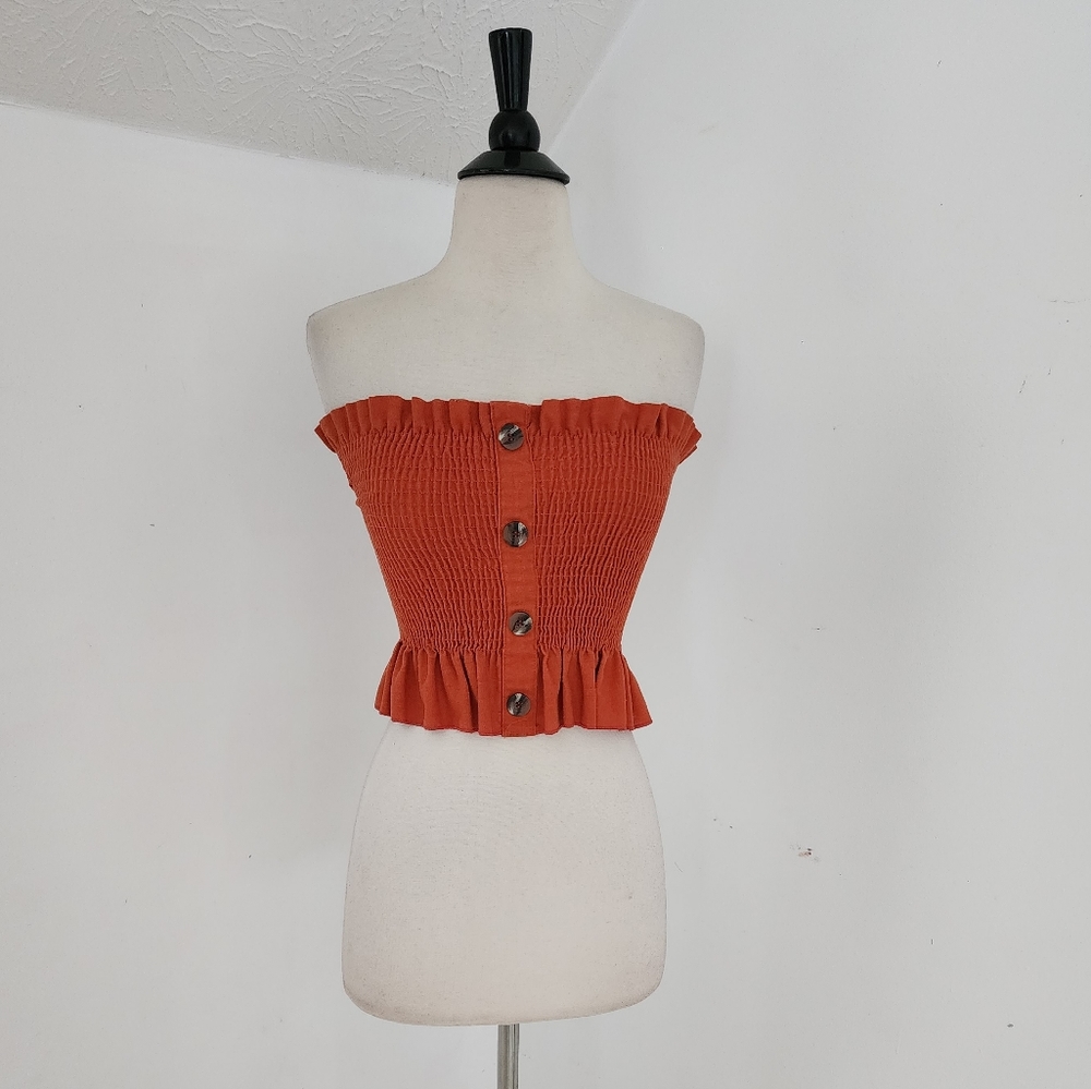 Blue Blush Burnt Orange Smocked Tube Top